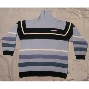 VTG Y2K Southpole Men's XL Blue Striped Long Sleeve Mock Turtle Neck Sweater EUC